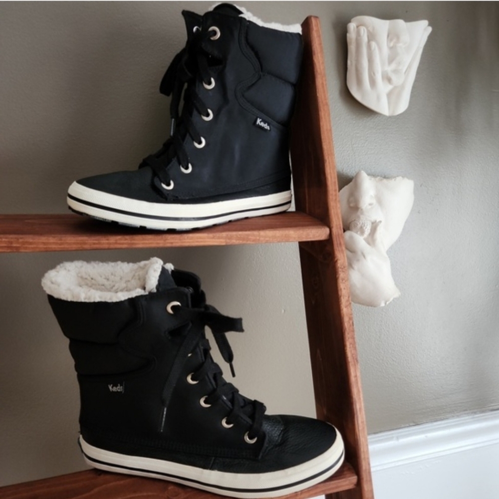 Keds "Droplet" black leather lace up sneaker boots